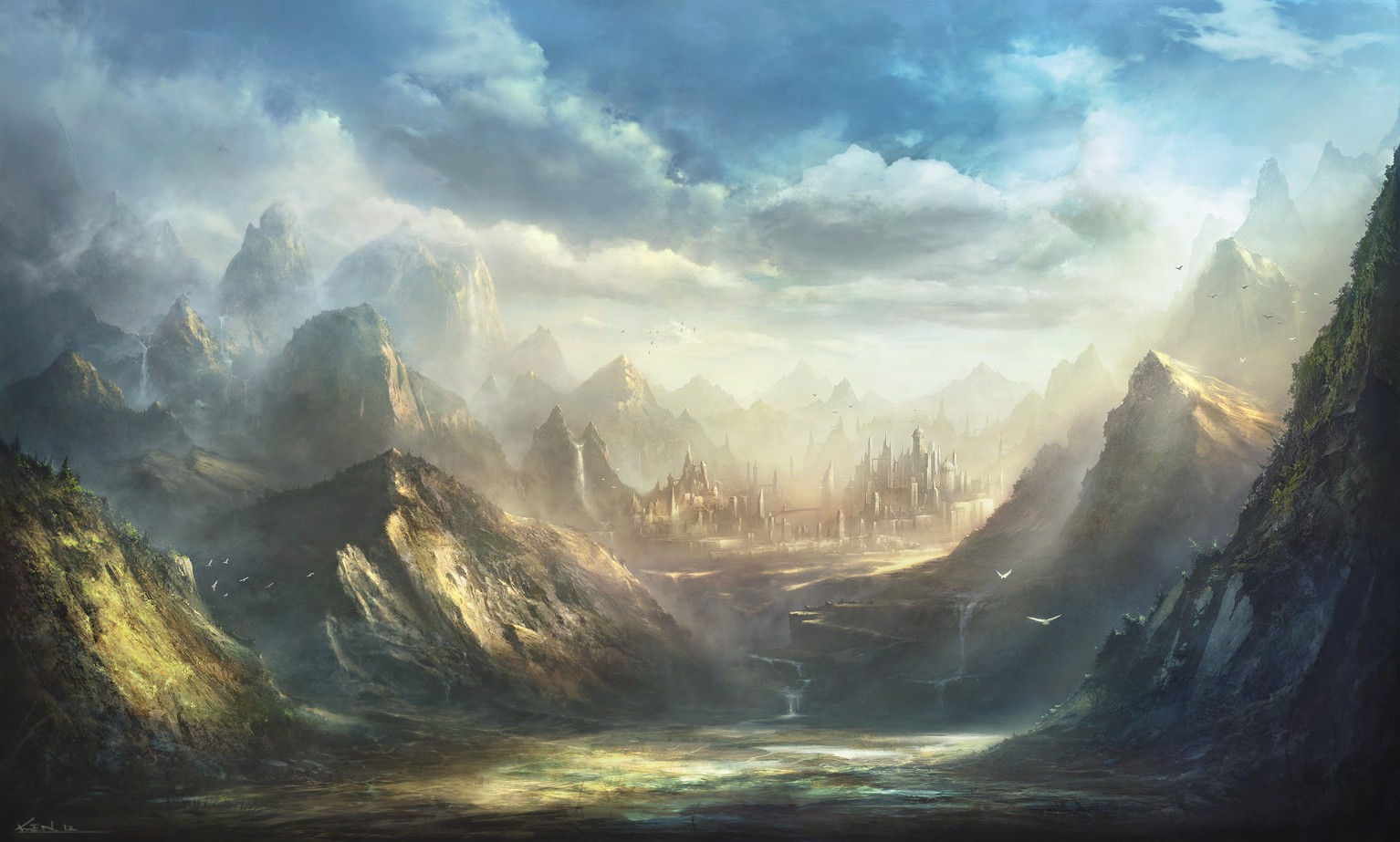 fantasy art, Mountains, Fantasy city, Castle, Plateau Wallpaper