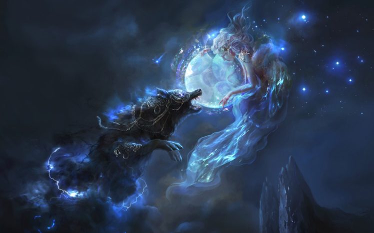 wolf, Fantasy girl, Fantasy art, Artwork HD Wallpaper Desktop Background