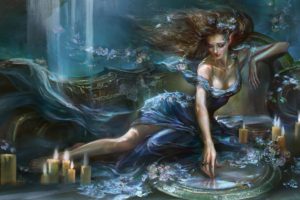 fantasy girl, Candles, Fantasy art, Blue dress, Artwork