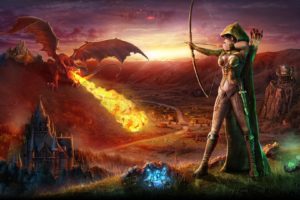 Fire dragon, Archer, Artwork, War, Armor, Fire, Castle, Fantasy art, Video games