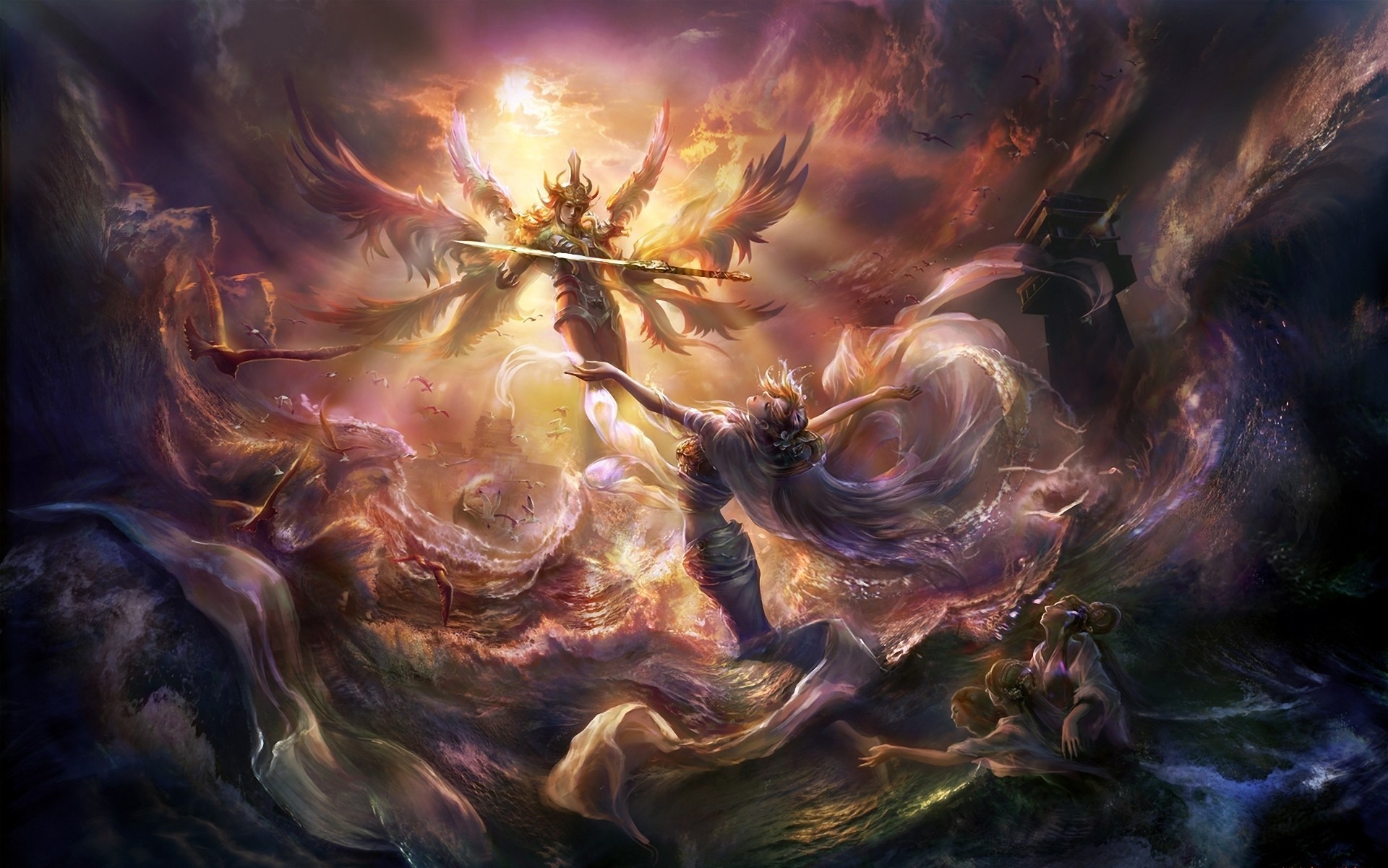 digital art, Sword, Fantasy girl, Wings, Angel, Fantasy art Wallpaper