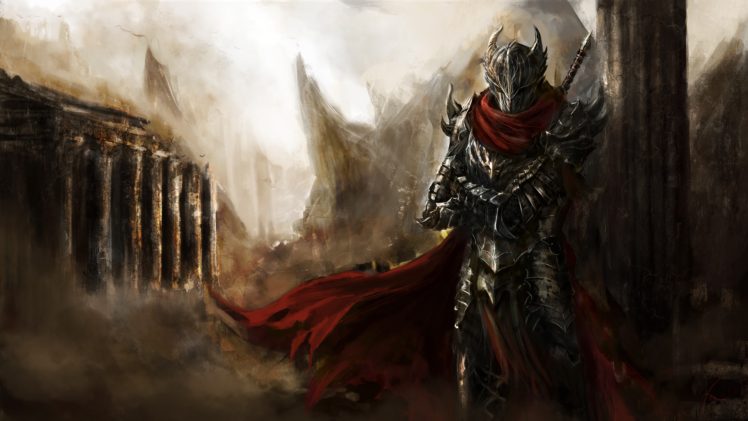 warrior, Digital art, Sword, Armor, Cloaks, Fantasy art HD Wallpaper Desktop Background