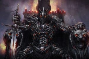 warrior, Digital art, Armor, Throne, Sword, Dragons