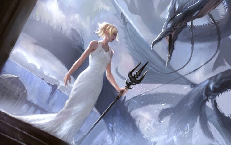 warrior, Fantasy art, Dragon, Final Fantasy XV, Leviathan HD Wallpaper Desktop Background