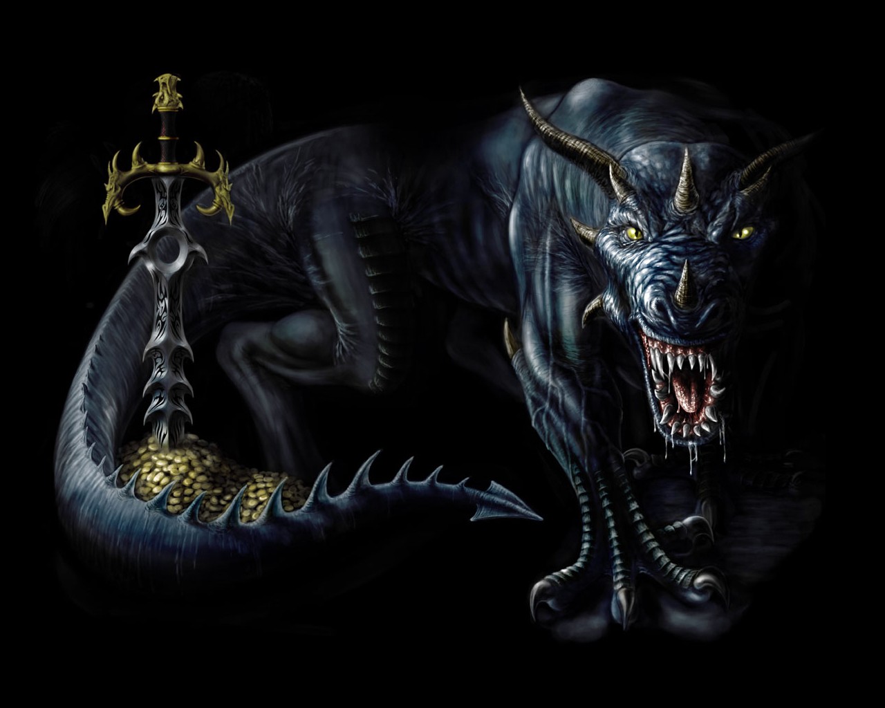 artwork, Dragon, Sword, Treasure Wallpaper