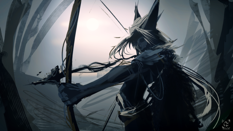 fantasy art, Bow and arrow, Kitsunemimi HD Wallpaper Desktop Background
