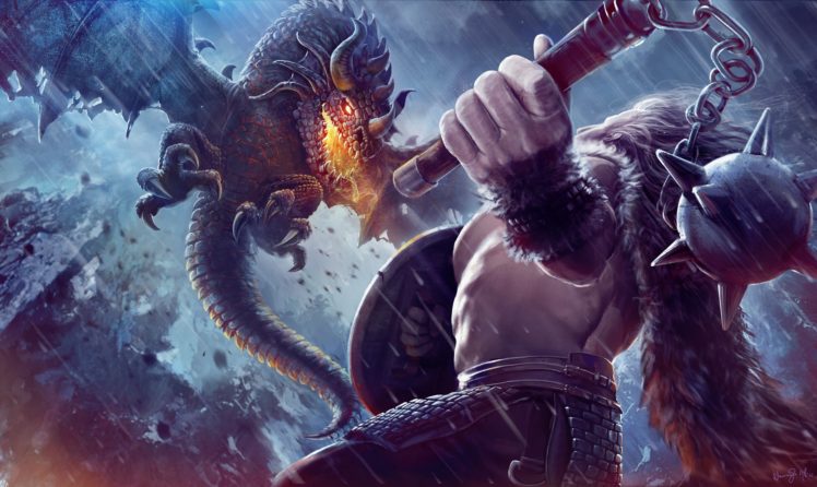 warrior, Dragon, Fantasy art HD Wallpaper Desktop Background