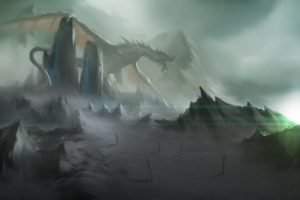 fantasy art, Dragon, Mist