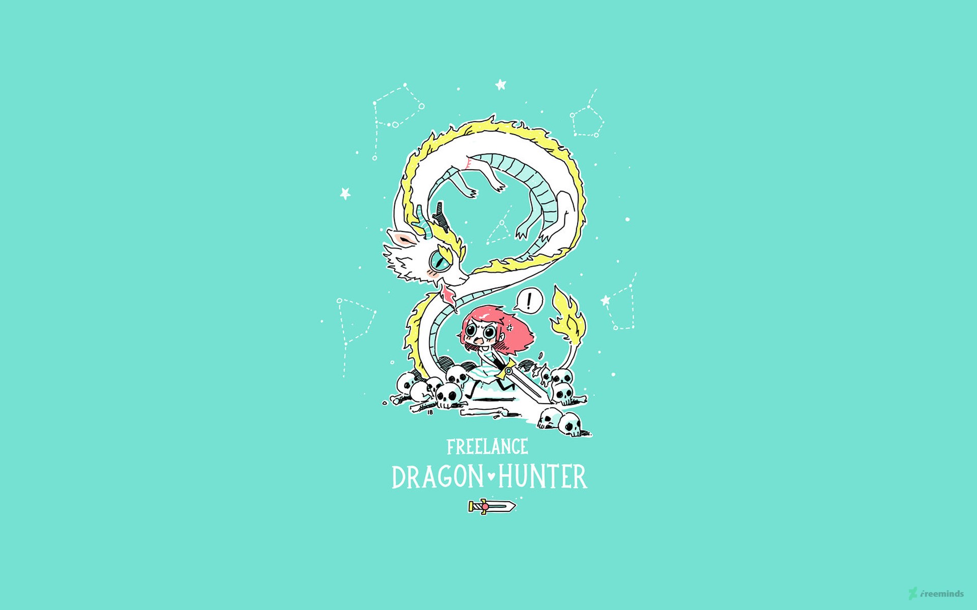 hunter, Dragon, Blue Wallpaper