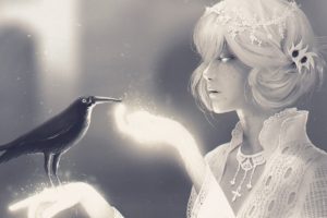 fantasy art, Fantasy girl, Crow, Raven