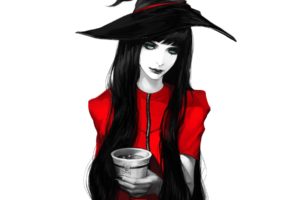 witch, Fantasy girl, Fantasy art, Black and red