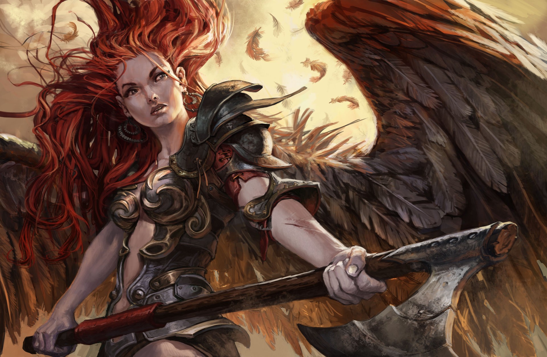 warrior, Angel, Fantasy art Wallpaper
