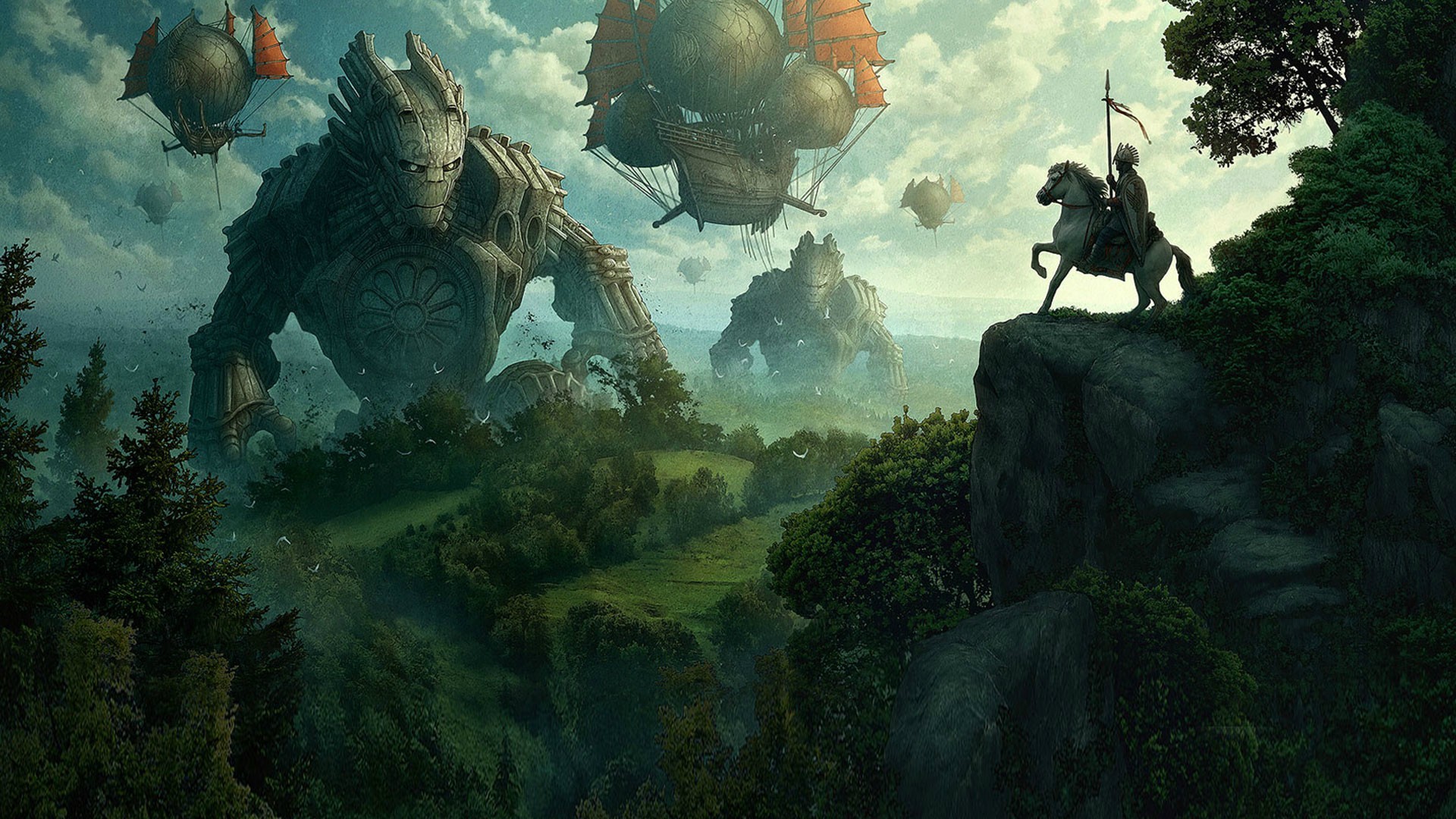 knight, Giant, Fantasy art Wallpaper