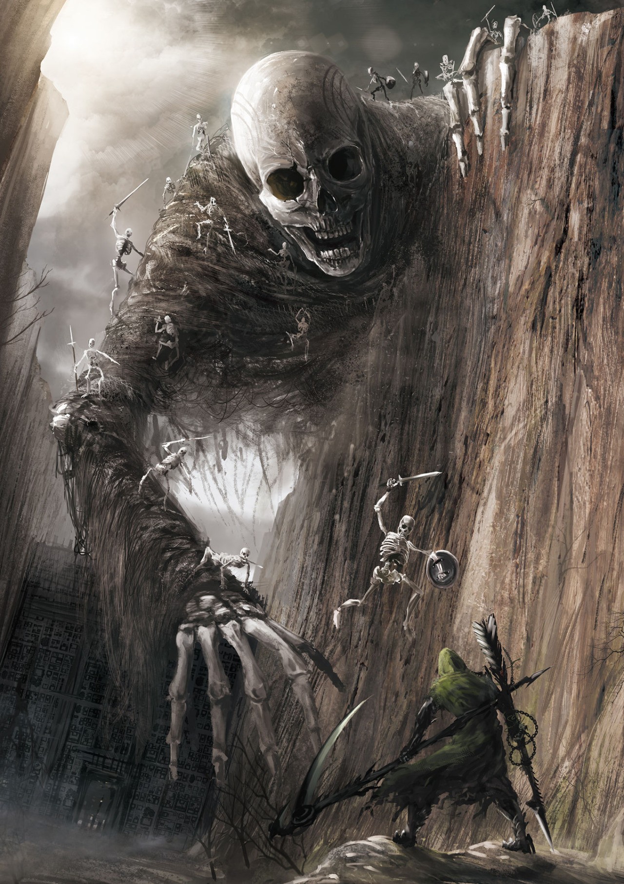 skull, Skeleton, Bones, Digital art, Portrait display, Scythe, Sword, Giant, Spooky, Fantasy art, DeviantArt Wallpaper