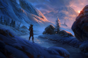 archer, Fantasy art, Snow, Mountain pass