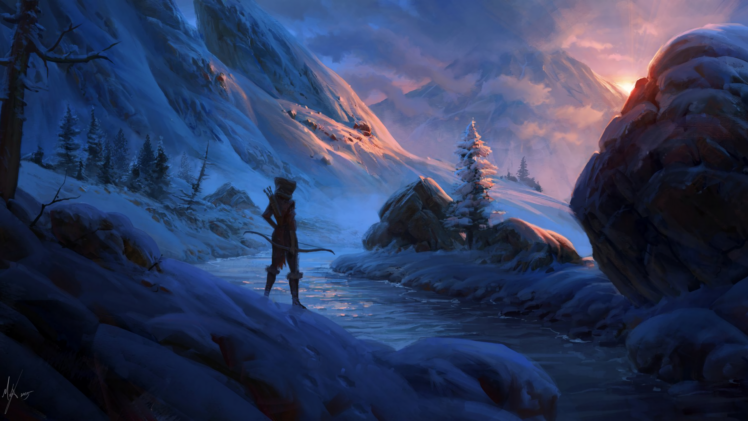 archer, Fantasy art, Snow, Mountain pass HD Wallpaper Desktop Background