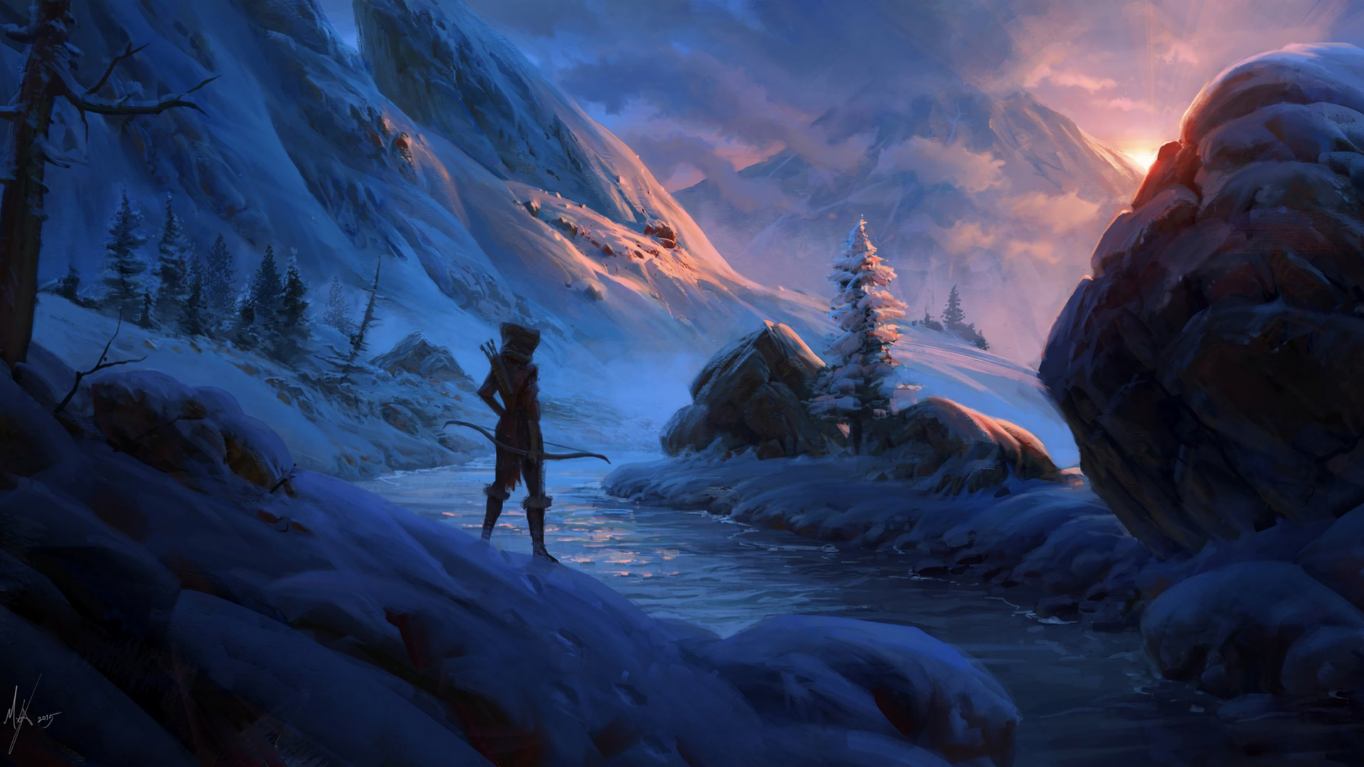 archer, Fantasy art, Snow, Mountain pass Wallpaper