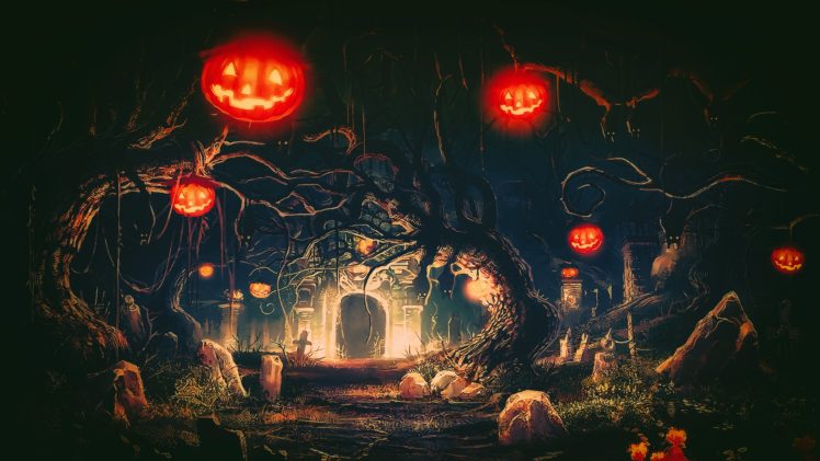 Halloween, Terror, Night, Fantasy art, Photoshop, Artwork, Pumpkin HD Wallpaper Desktop Background