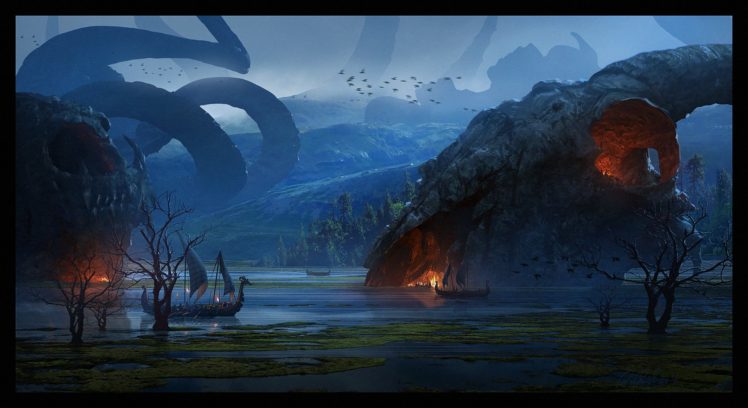 fantasy art, Illustration, Mountains, Bonsai HD Wallpaper Desktop Background