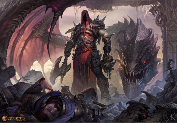 dragon, Warrior, Axes HD Wallpaper Desktop Background