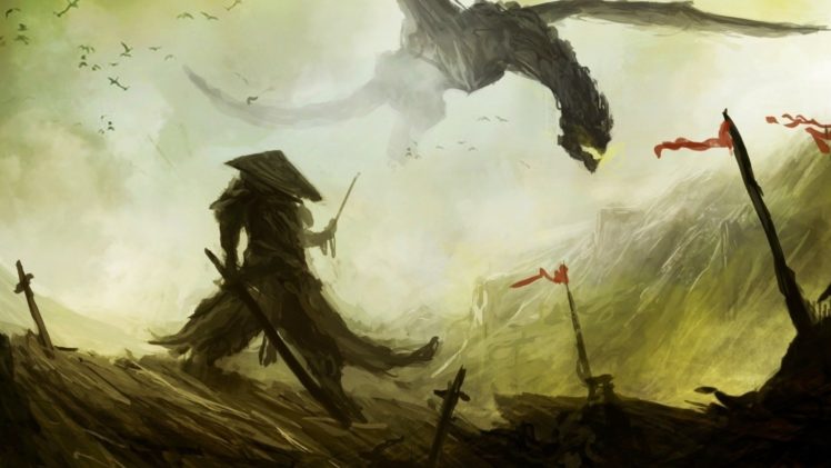 artwork, Samurai, Dragon, War, Warrior, Death, Soldier, Concept art HD Wallpaper Desktop Background