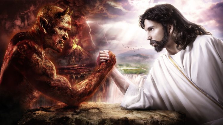 Devil, Jesus Christ, Digital art, Fantasy art, Religion, Hell, Heaven and Hell HD Wallpaper Desktop Background