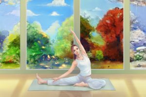 artwork, Women, Stretching, Yoga