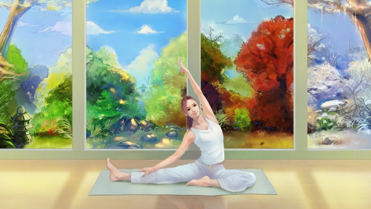 artwork, Women, Stretching, Yoga HD Wallpaper Desktop Background