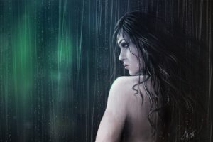 artwork, Women, Rain