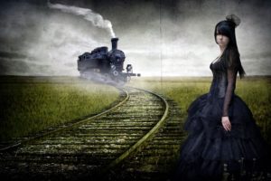 women, Steam locomotive, Railway, Gothic