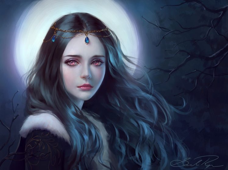 women, Red eyes, Sad, Moonlight, Vampires, Artwork HD Wallpaper Desktop Background