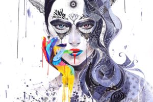 Minjae Lee, Artwork, Mosaic, Face, Women, Colorful, Surreal