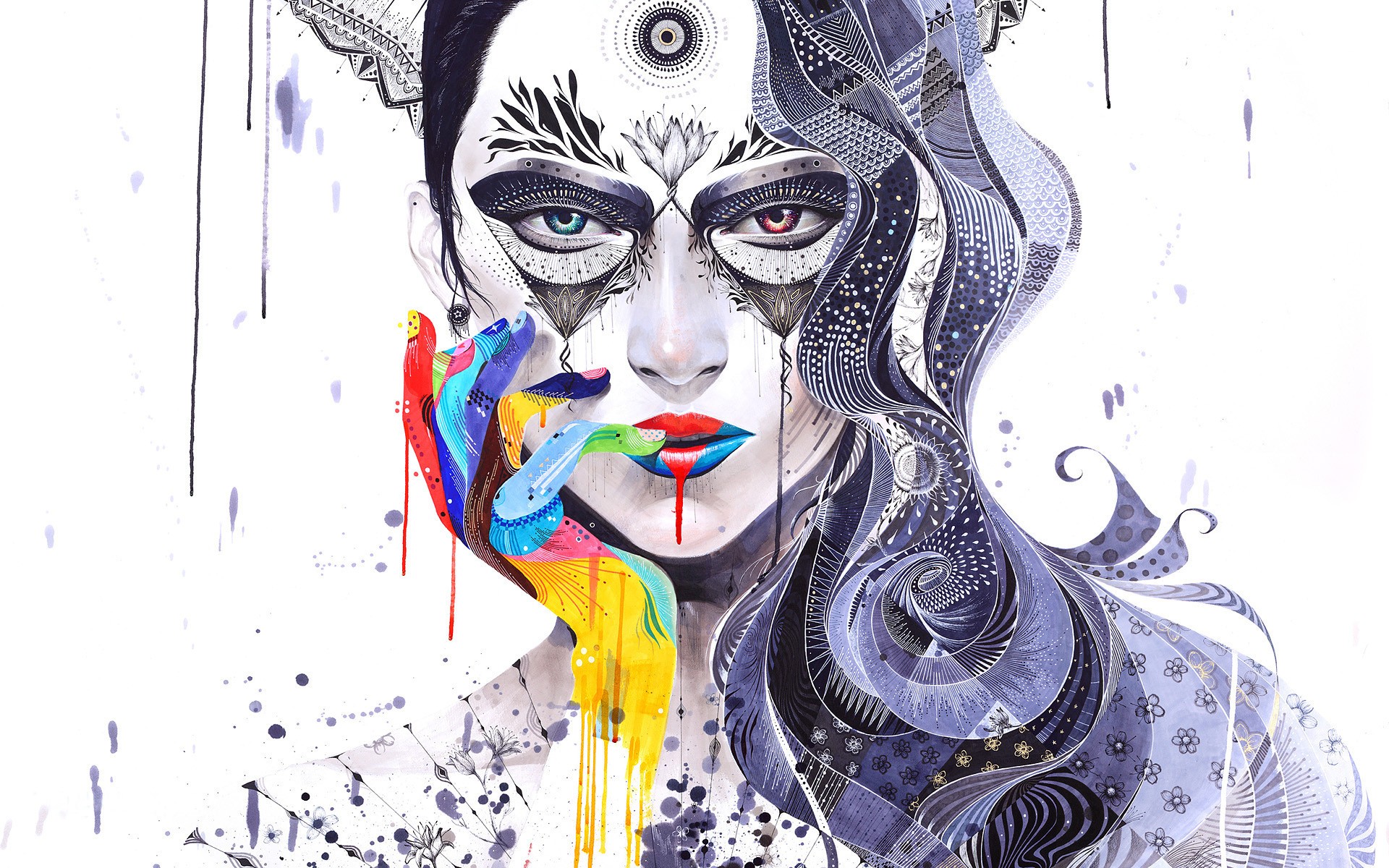 Minjae Lee, Artwork, Mosaic, Face, Women, Colorful, Surreal Wallpaper