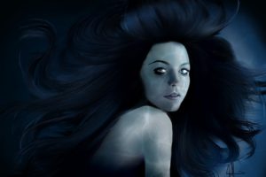 artwork, Women, Long hair, Brunette, Blue eyes