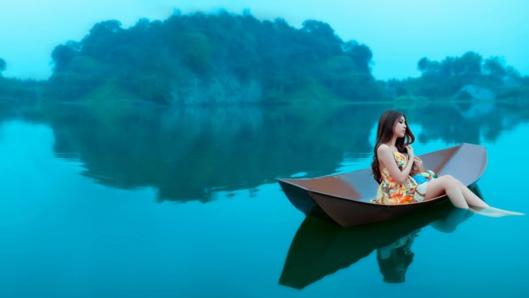 boat, Water, Women, Island, Brunette HD Wallpaper Desktop Background