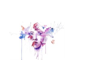 face, Women, Butterfly, Simple background, Artwork