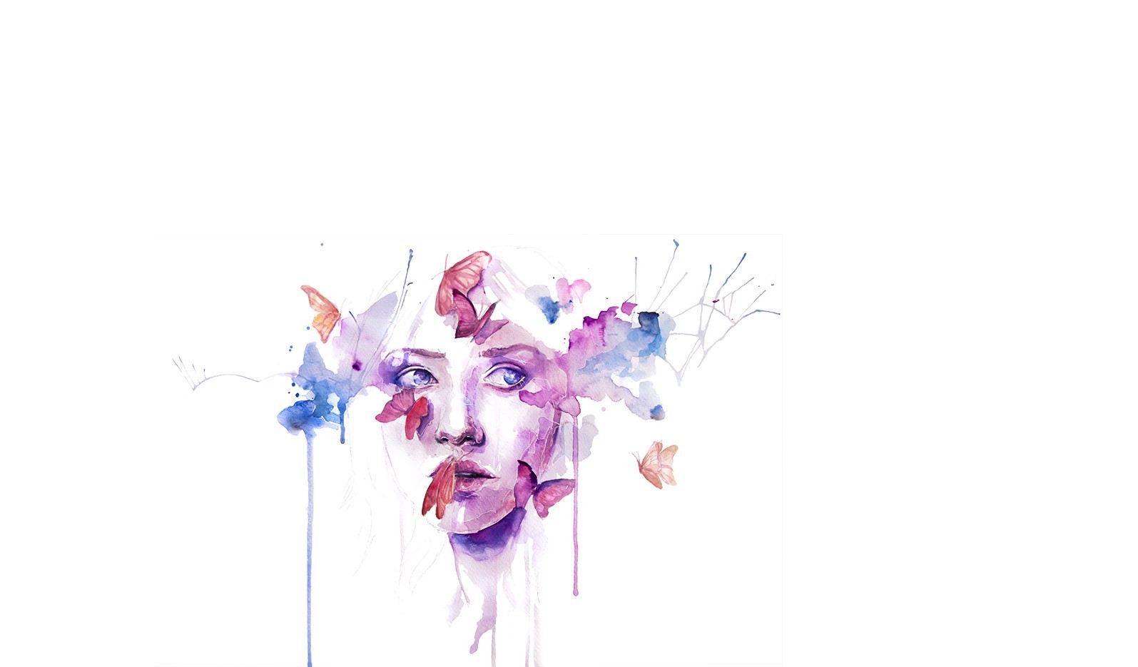 face, Women, Butterfly, Simple background, Artwork Wallpaper