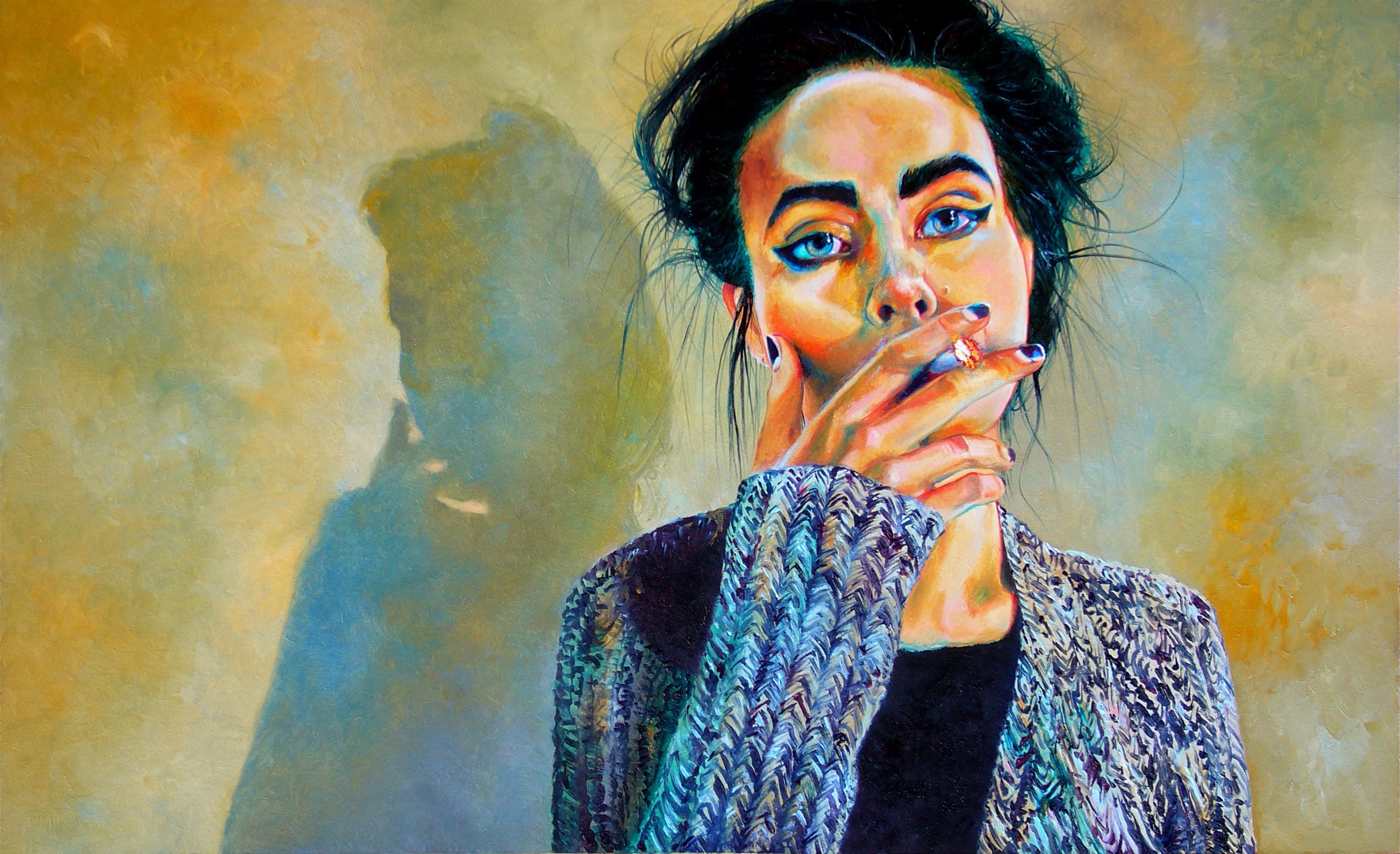 women, Artwork, Smoking Wallpaper