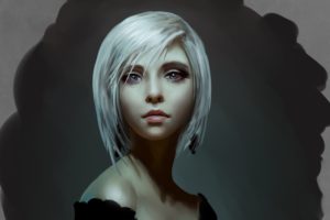 artwork, Face, Women, White hair, Blue eyes