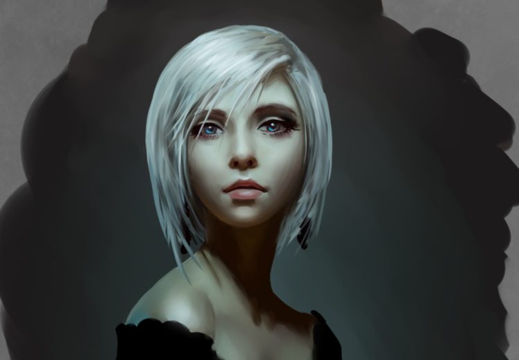 artwork, Face, Women, White hair, Blue eyes HD Wallpaper Desktop Background