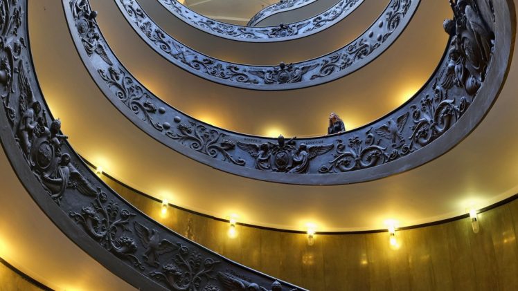 architecture, Indoors, Staircase, Vatican City, Museum, Women, Lights, Decorations, Angel, Coat of arms, Spiral, Rome, Italy HD Wallpaper Desktop Background