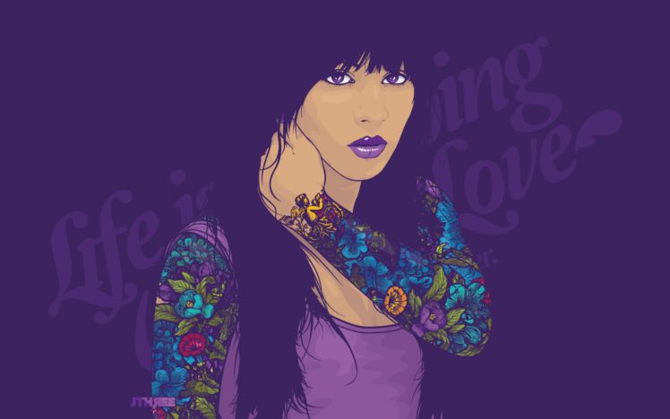 vectors, Jared Nickerson, Face, Women, Tattoo, Purple HD Wallpaper Desktop Background