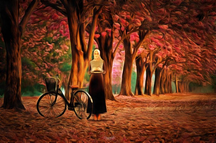 women, Street, Artwork, Bicycle, Vehicle HD Wallpaper Desktop Background