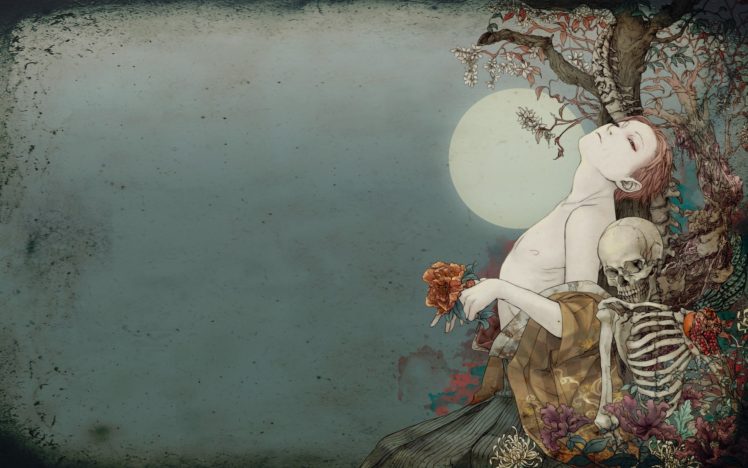 women, Artwork, Moon, Skeleton HD Wallpaper Desktop Background