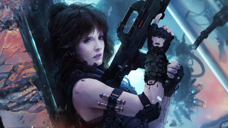 cyberpunk, Futuristic, Women, Weapon, Science fiction HD Wallpaper Desktop Background