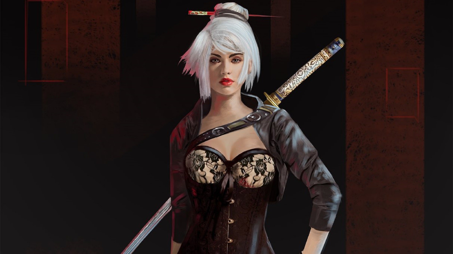 katana, Women with swords Wallpaper