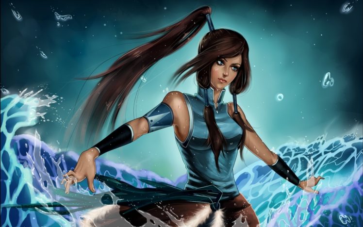 Korra, The Legend of Korra, Artwork, Water, Women, Ponytail, Blue eyes, Long hair HD Wallpaper Desktop Background