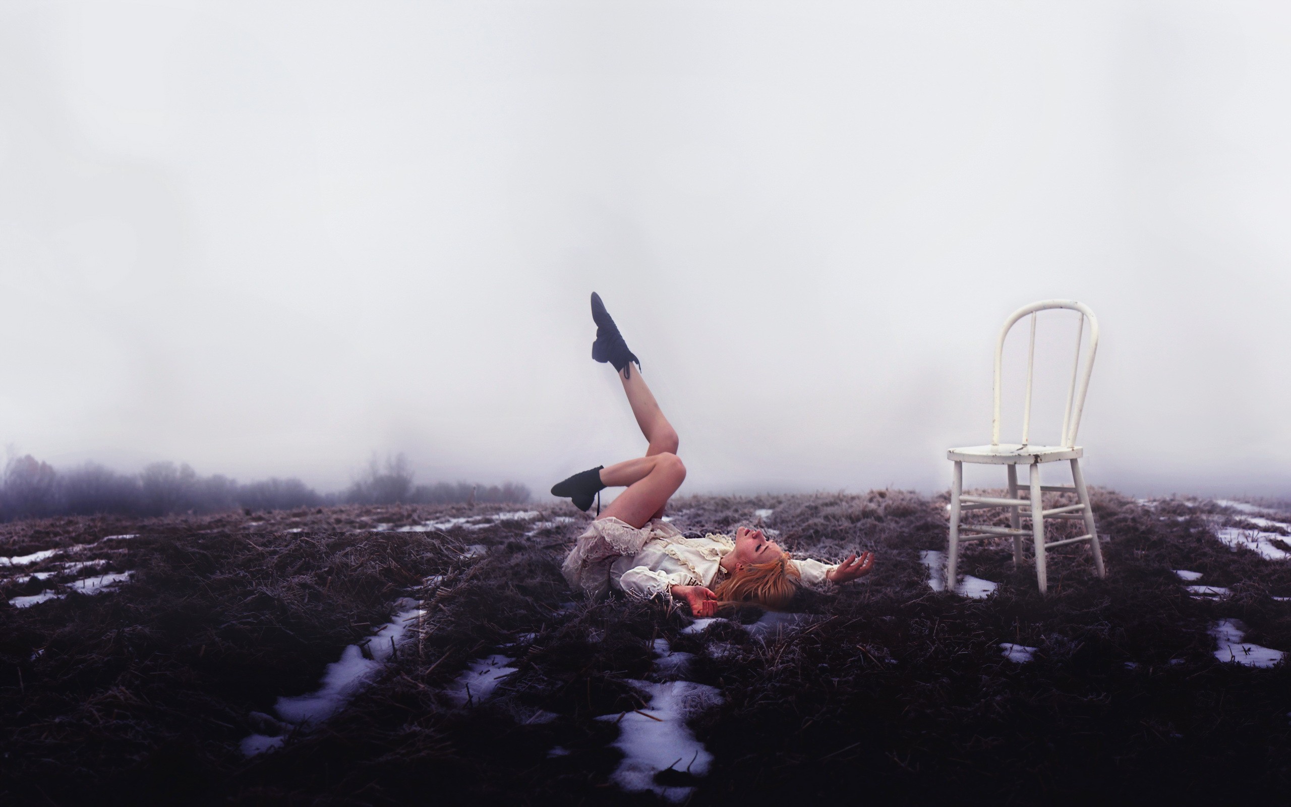 women outdoors, Chair, Model Wallpaper