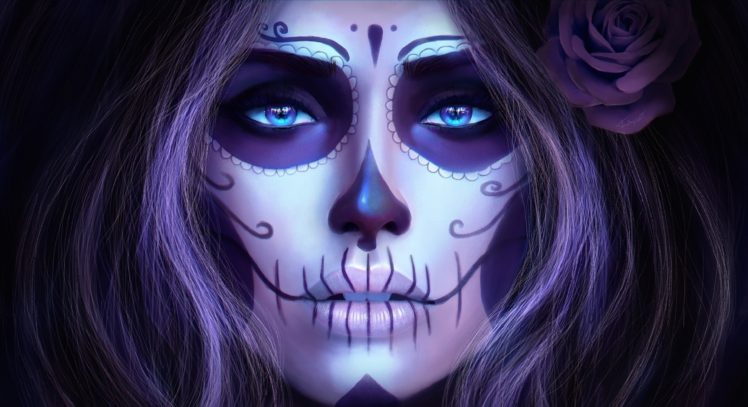 artwork, Women, Face, Sugar Skull HD Wallpaper Desktop Background