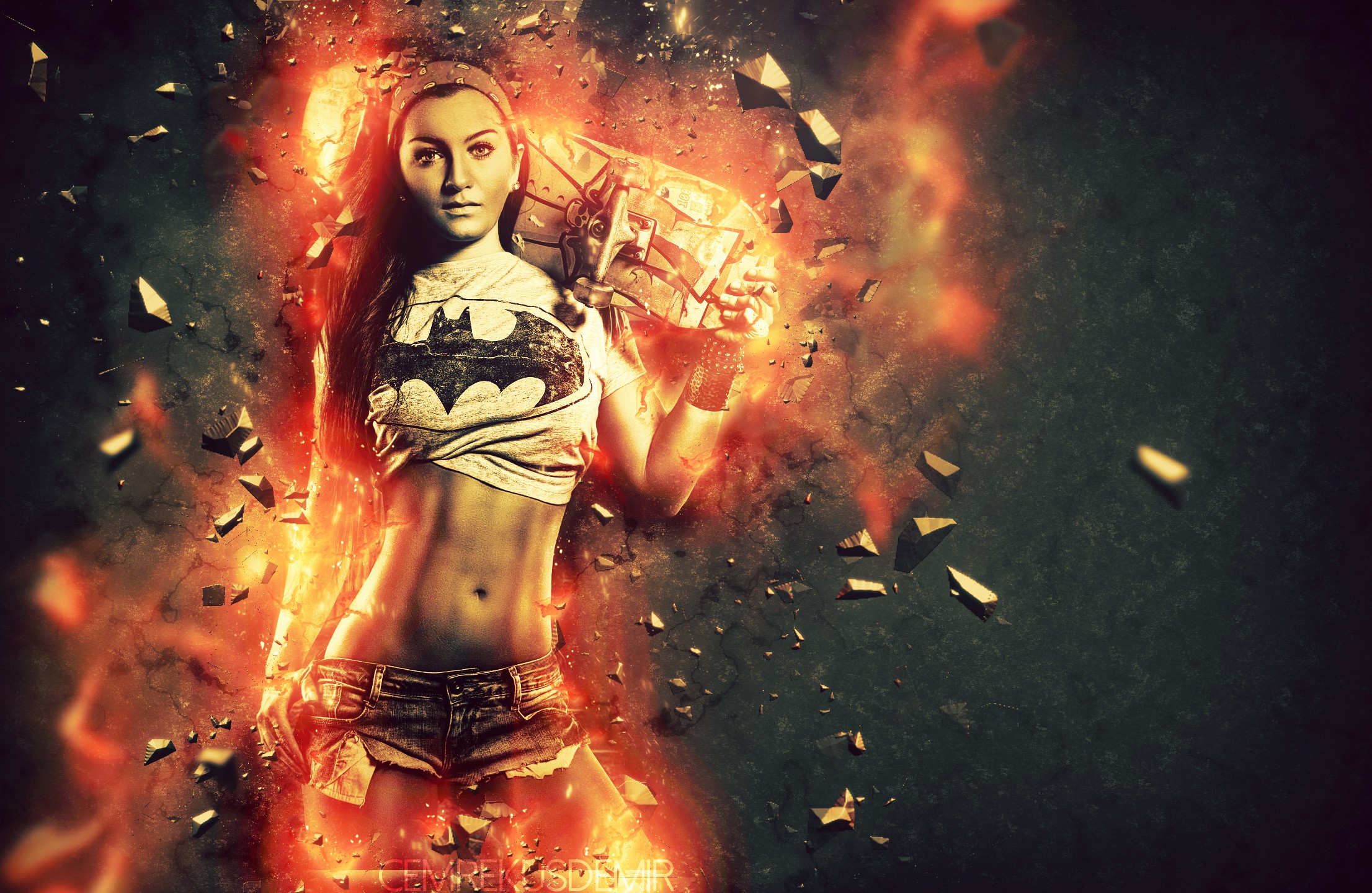 women, Jean shorts, Digital art Wallpaper